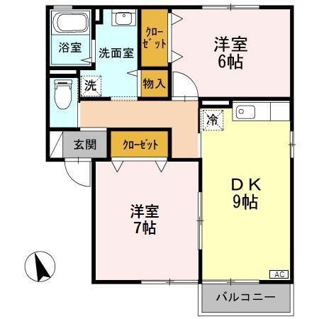 トゥルーハート(2DK/2階)の間取り写真