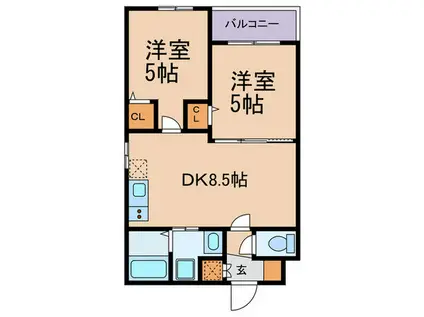 F MIRAI 昭和町(2DK/3階)の間取り写真