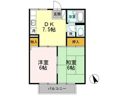 ホワイトハイツ(2DK/2階)の間取り写真