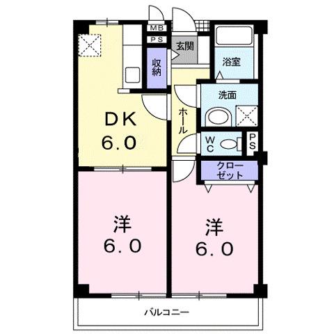 リヴィエールA(2DK/2階)の間取り写真