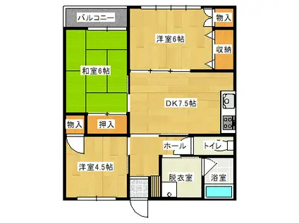 タウンナウII(3DK/1階)の間取り写真