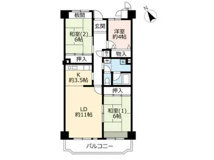 UR今津浜パークタウン 12号棟(3LDK/6階)の間取り写真