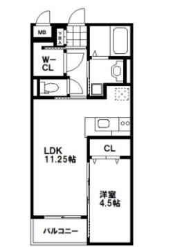 ボワットブランシュ(1LDK/1階)の間取り写真
