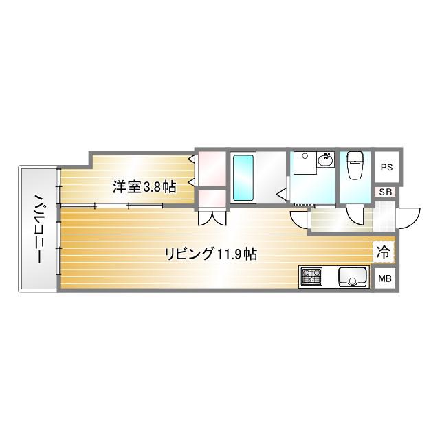 KMS新生水木通(1LDK/4階)の間取り写真