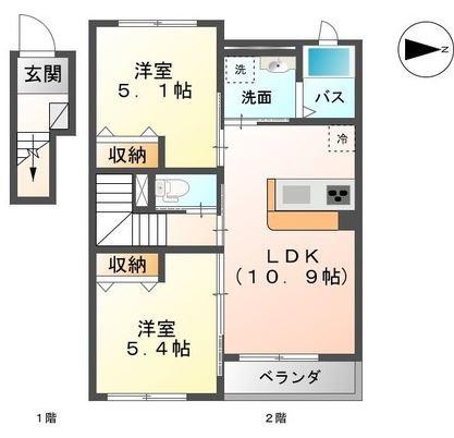 ハイン フック(2LDK/2階)の間取り写真