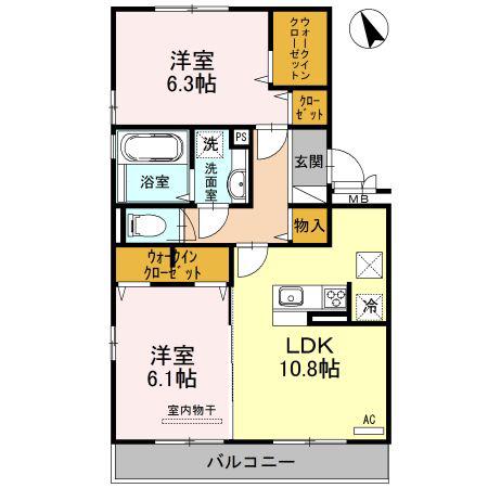 カーサヒルズ(2LDK/1階)の間取り写真