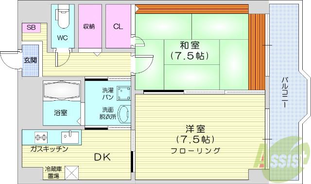 晩翠ウイングビル(2DK/3階)の間取り写真