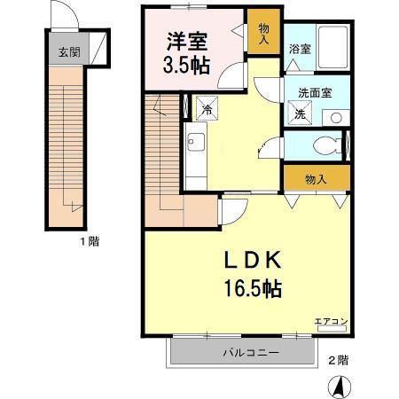 ルミエール花の木 B棟(2K/2階)の間取り写真