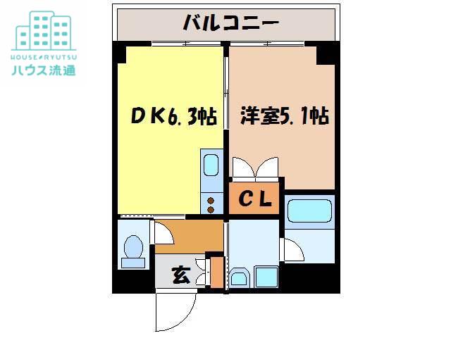 プラスパー築町(1DK/7階)の間取り写真