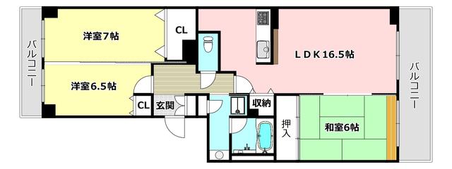 ジオ茨木学園町2番館(3LDK/11階)の間取り写真
