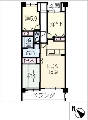 サンマンションアトレ潮見が丘(3LDK/1階)の間取り写真