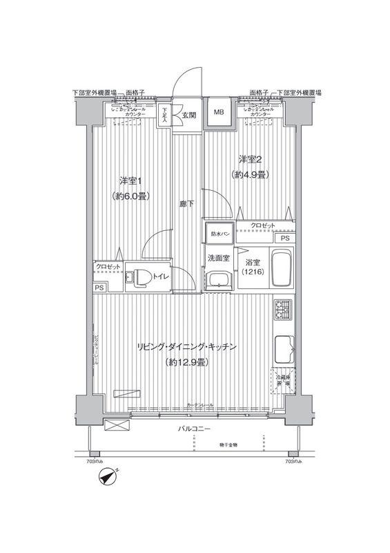PURE LA(2LDK/6階)の間取り写真
