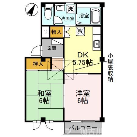 ローレルハイツI(2DK/2階)の間取り写真