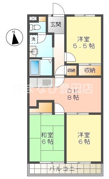 ミサトピア北山(3DK/4階)の間取り写真
