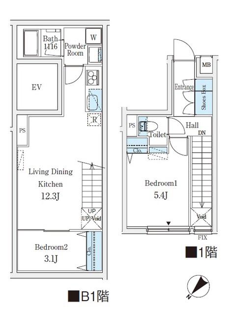 CREATIF学芸大学(2LDK/1階)の間取り写真