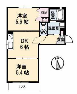 オリーブコートB棟(2DK/1階)の間取り写真