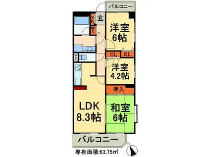 アムス松戸ブランティーク(3DK/7階)の間取り写真