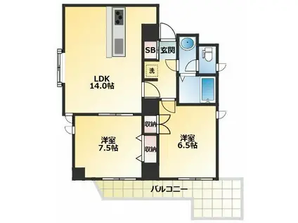 ウィンベルディエット小岩(2LDK/5階)の間取り写真