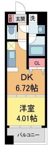 プレジオ西宮(1DK/7階)の間取り写真