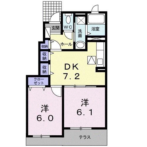 ソーレアロッジオIII(2DK/1階)の間取り写真