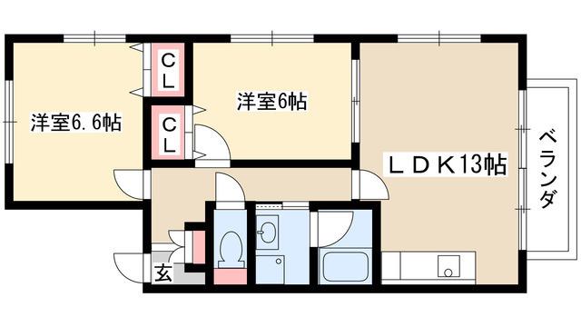 ルースリーリヤ(2LDK/1階)の間取り写真