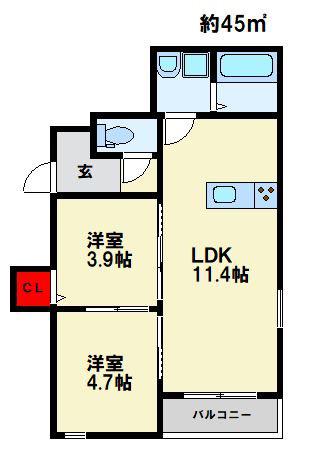 CHRONO桜並木(2LDK/3階)の間取り写真