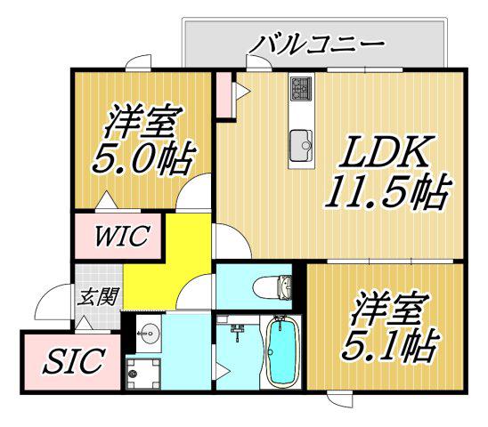 ユアメゾン 富松(2LDK/3階)の間取り写真