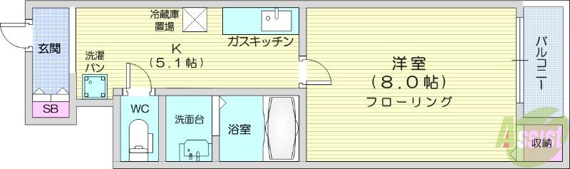 クリスタル(1K/1階)の間取り写真