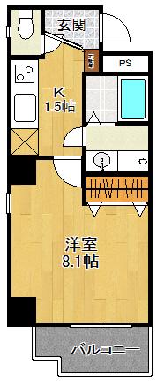 エル西宮(1K/8階)の間取り写真