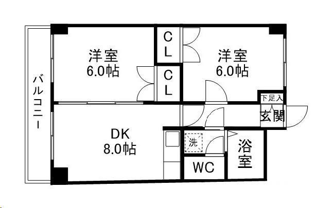第三ショーケービル(2DK/3階)の間取り写真