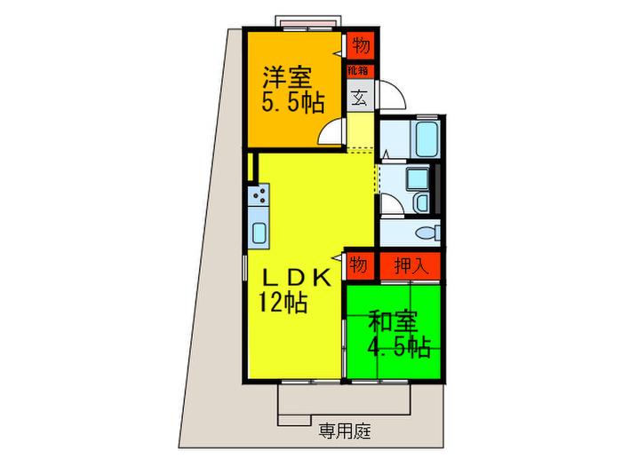 シャトレコートB(2LDK/1階)の間取り写真