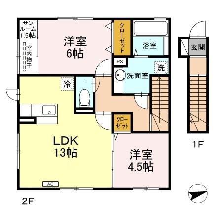 シャルマンコート(2LDK/2階)の間取り写真