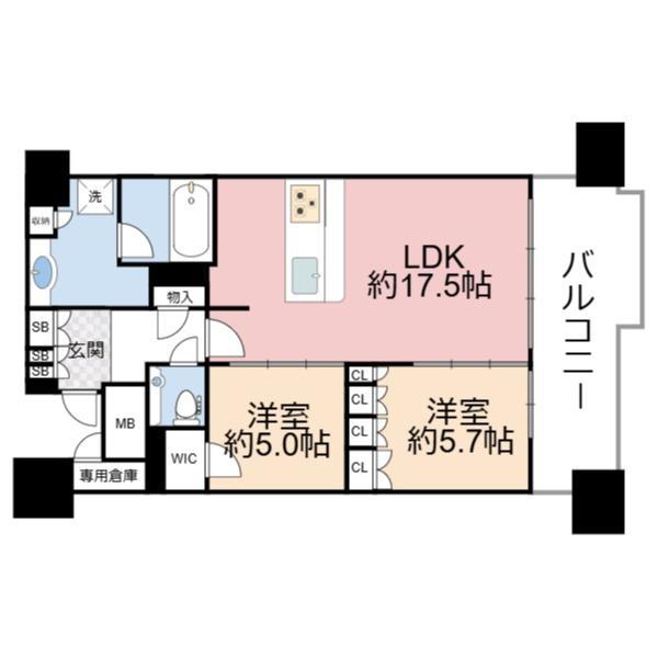 プラウド大阪城(2LDK/3階)の間取り写真