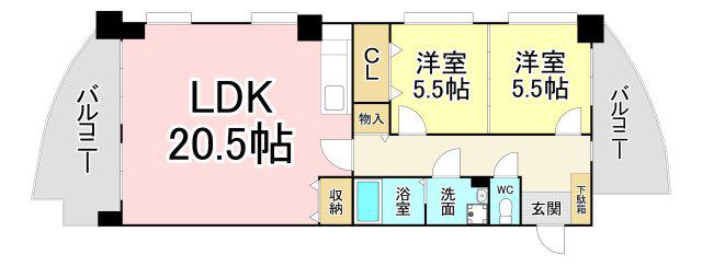 レリアンス(2LDK/6階)の間取り写真