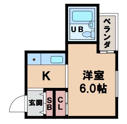 帝塚山ハイツ(1K/6階)の間取り写真