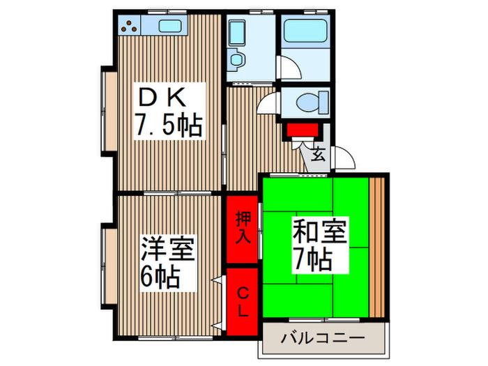 プレミール梅園(2DK/1階)の間取り写真