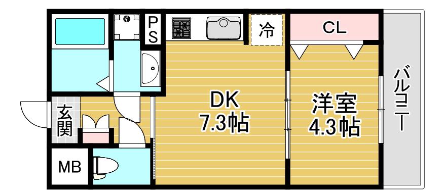 リアライズ長居公園通(1DK/5階)の間取り写真