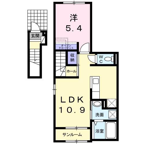サイドT.C棟(1LDK/2階)の間取り写真