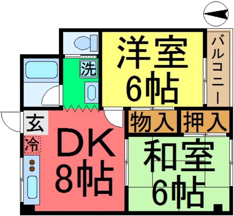 ローズハイム寿々木(2DK/1階)の間取り写真