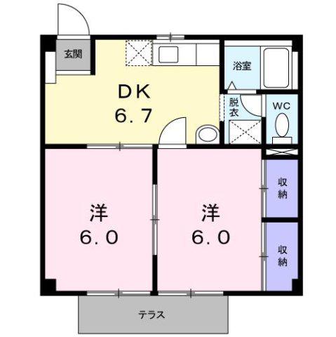 カームヒルズK(2DK/1階)の間取り写真