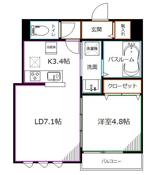 スレイベル井の頭(1LDK/1階)の間取り写真