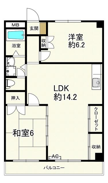 グリーンパーク桂台B棟(2LDK/1階)の間取り写真