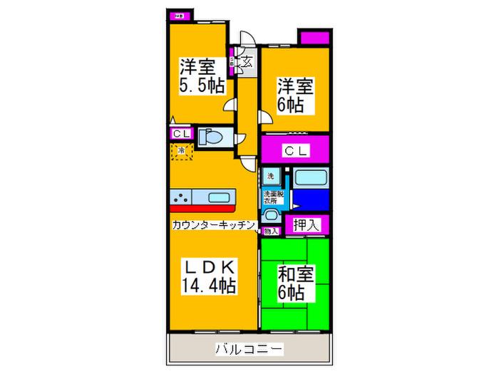 ザ・プレイス中百舌鳥イースト(3LDK/6階)の間取り写真