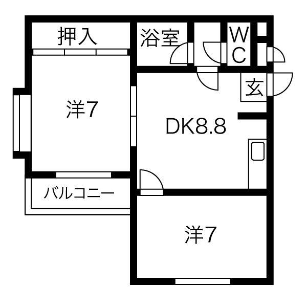 ウエストワンIII(2LDK/4階)の間取り写真