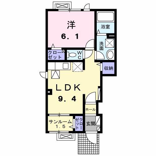 ラ・ファミーユⅤ(1LDK/1階)の間取り写真
