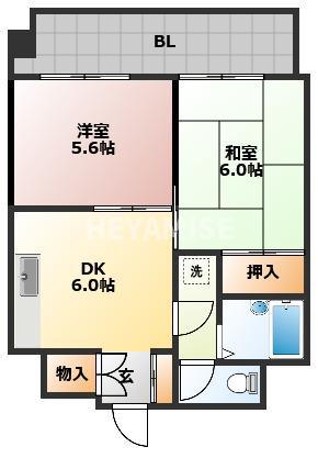 キャスティール五島町(2DK/6階)の間取り写真