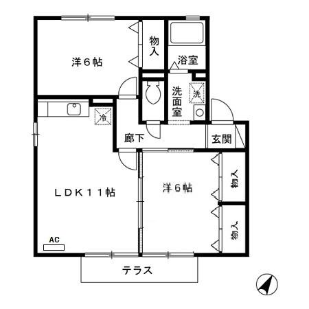 ディアコート佐土原(2LDK/1階)の間取り写真