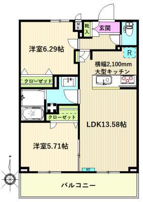 グランレーヴ(2LDK/1階)の間取り写真