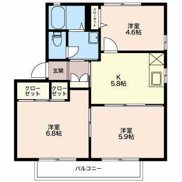 ヒルズけやき(3K/2階)の間取り写真