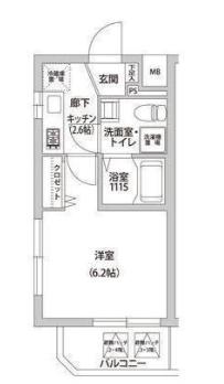 グランデュオ北沢(1K/3階)の間取り写真